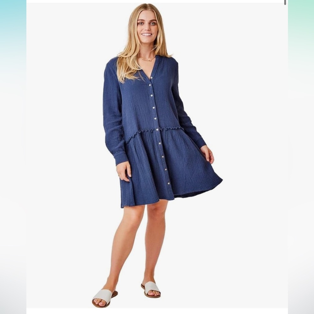 Carve Designs Women's Blair Dress Navy Size Large Organic Cotton Gauze